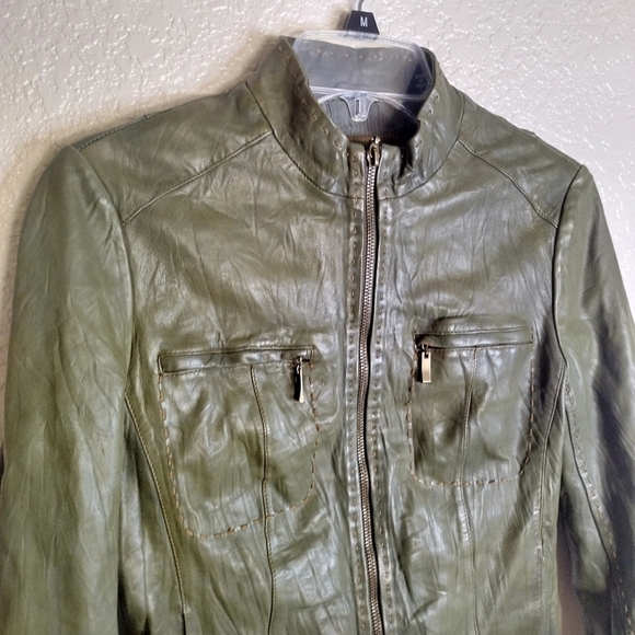 american modern alexander julian buttery soft green leather moto jacket sz S - Picture 2 of 13